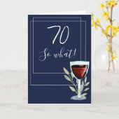 Inspirationele Rode Wijn Navy Blue 70th Birthday Kaart (Gele Bloem)