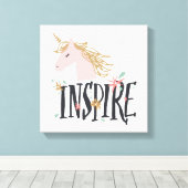 Inspire | Gold Mane Unicorn Canvas Afdruk (Insitu (Houten vloer))