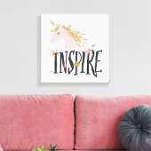 Inspire | Gold Mane Unicorn Canvas Afdruk (Insitu (Woonkamer))