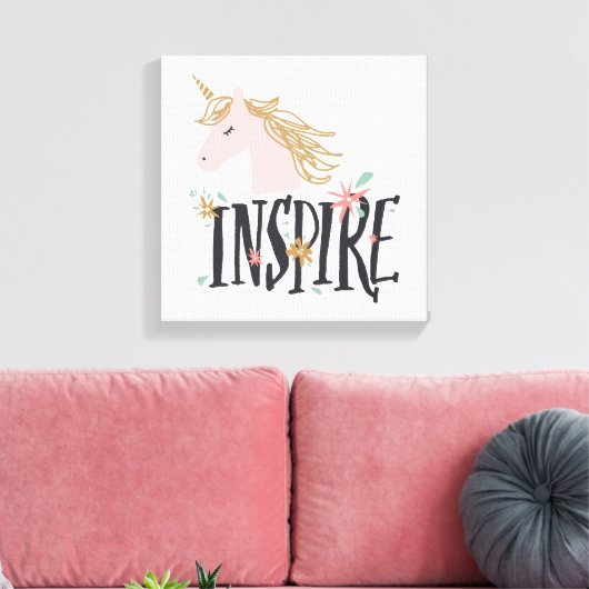 Inspire | Gold Mane Unicorn Canvas Afdruk (Insitu (Woonkamer))
