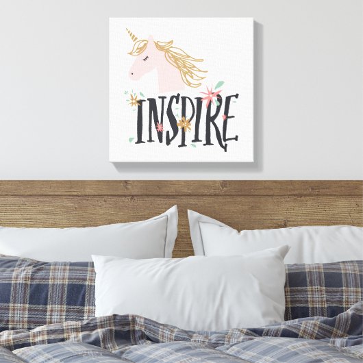Inspire | Gold Mane Unicorn Canvas Afdruk (Insitu (Slaapkamer))