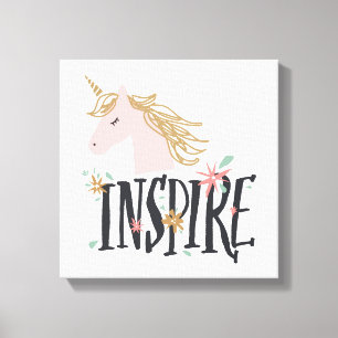 Inspire   Gold Mane Unicorn Canvas Afdruk