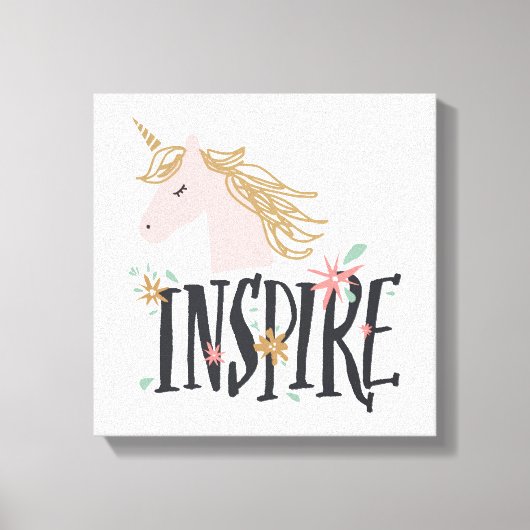 Inspire | Gold Mane Unicorn Canvas Afdruk (Voorkant)