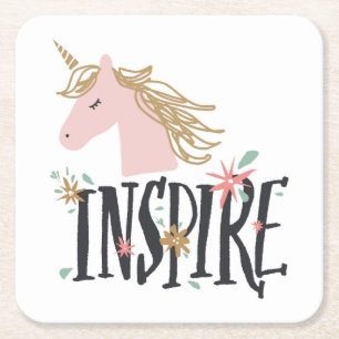 Inspire   Gold Mane Unicorn Kartonnen Onderzetters