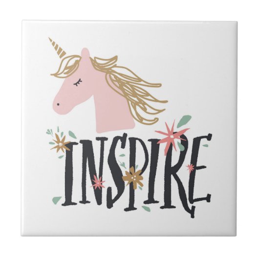 Inspire | Gold Mane Unicorn Tegeltje (Voorkant)