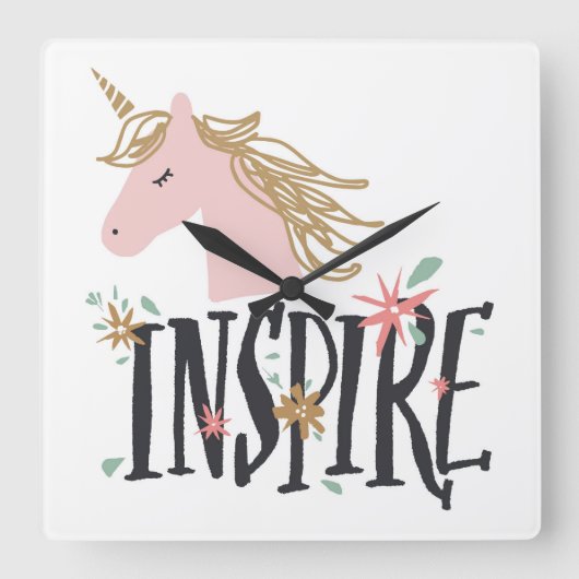 Inspire | Gold Mane Unicorn Vierkante Klok (Voorkant)