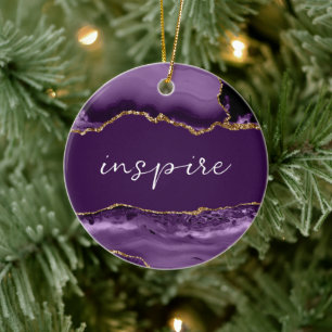 Inspire Inspirerend Word Paars Silver Agate Keramisch Ornament