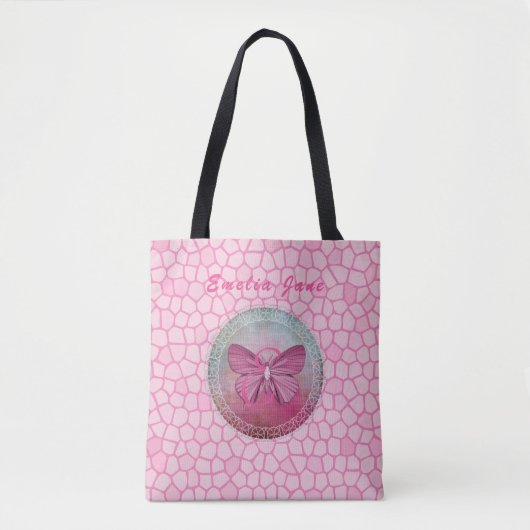 Inspire "Word de Verandering" Roze vlindermozaïek Tote Bag (Voorkant)