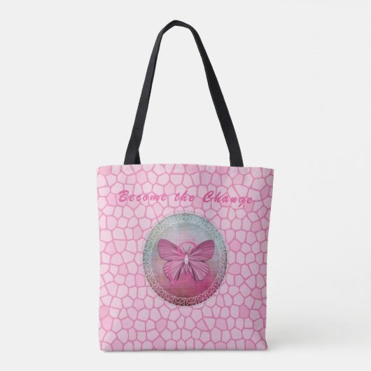 Inspire "Word de Verandering" Roze vlindermozaïek Tote Bag (Achterkant)