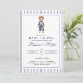 Inspired Blue Teddy Bear Baby Shower Kaart (Staand voorkant)