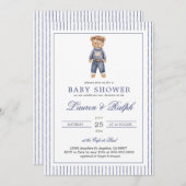 Inspired Blue Teddy Bear Baby Shower Kaart (Voorkant / Achterkant)