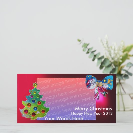 INSPIRED SANTA CHRISTMAS TREE EN BOW FEESTDAGENKAART (Staand voorkant)