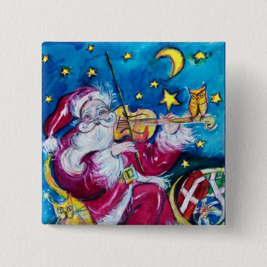 INSPIRED SANTA PLAYING VIOLIN VIERKANTE BUTTON 5,1 CM (Voorkant)