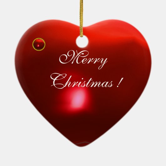 INSPIRED SANTA Red Ruby Gem Stone Heart Keramisch Ornament (Achterkant)