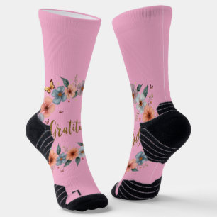 Inspireer dankbaarheid bij elke stap Bloem Roze Sokken