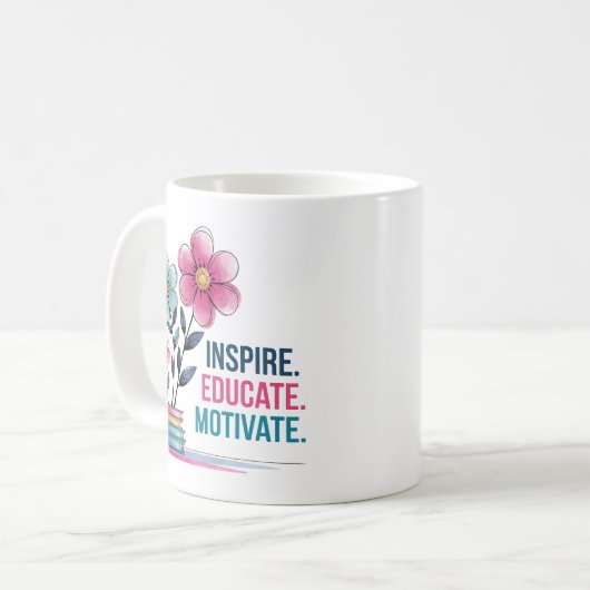 Inspireer Educate Motivate Mok | Teacher Coffee Cu (Voorkant links)