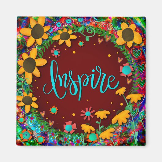 Inspireren  kleurrijke Fun Flowers Inspirivity Magneet (Voorkant)