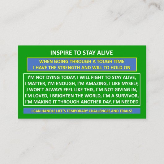 INSPIREREN OM IN LEVEN TE BLIJVEN ZELFMOORDPREVENT VISITEKAARTJE (Voorkant)