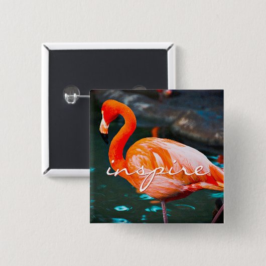 Inspireren Script Roze Flamingo Foto Modern Stijlv Vierkante Button 5,1 Cm (Voorkant /achterkant)
