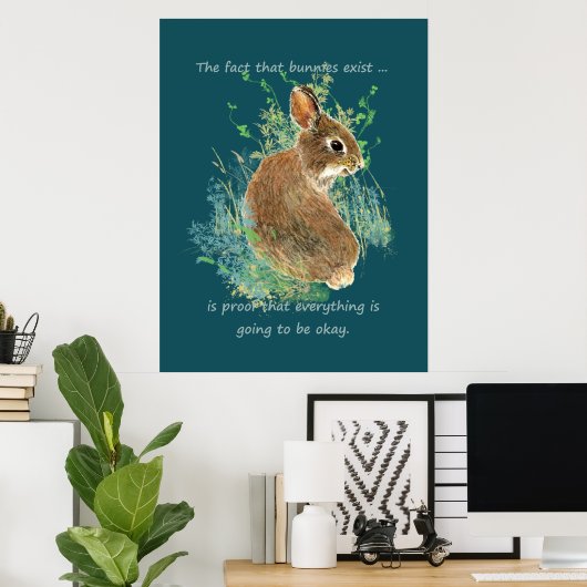 Inspirerend Alles zal oké Bunny Quote zijn Poster (Thuiskantoor)