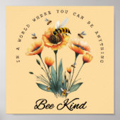  Inspirerend Be Kind Quote Floral Bee Poster (Voorkant)