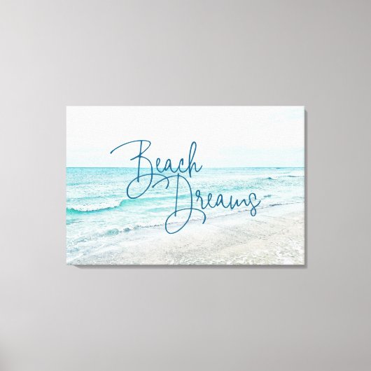 Inspirerend Beach Dreams Quote Retro Ocean Waves Canvas Afdruk (Voorkant)