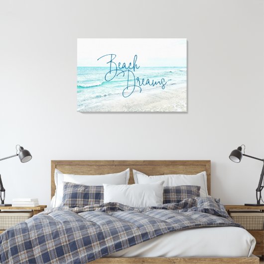 Inspirerend Beach Dreams Quote Retro Ocean Waves Canvas Afdruk (Insitu (Slaapkamer))