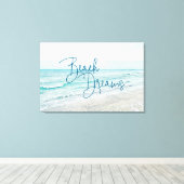 Inspirerend Beach Dreams Quote Retro Ocean Waves Canvas Afdruk (Insitu (Houten vloer))