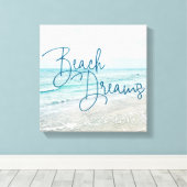 Inspirerend Beach Dreams Quote Retro Ocean Waves Canvas Afdruk (Insitu (Houten vloer))