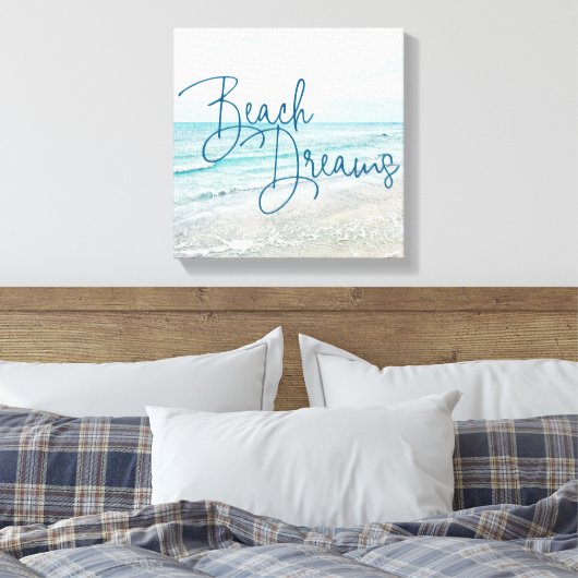 Inspirerend Beach Dreams Quote Retro Ocean Waves Canvas Afdruk (Insitu (Slaapkamer))