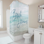 Inspirerend Beach Dreams Quote Retro Ocean Waves Douchegordijn (In situ)