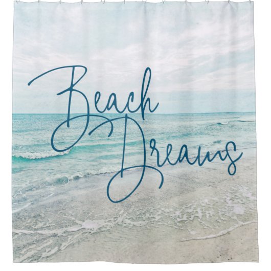 Inspirerend Beach Dreams Quote Retro Ocean Waves Douchegordijn (Voorkant)