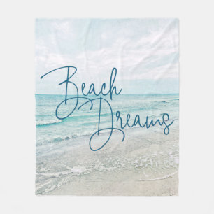 Inspirerend Beach Dreams Quote Retro Ocean Waves Fleece Deken
