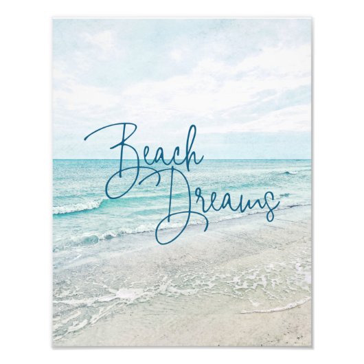 Inspirerend Beach Dreams Quote Retro Ocean Waves Foto Afdruk (Voorkant)