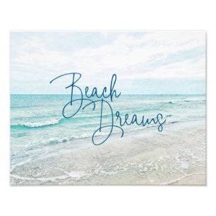 Inspirerend Beach Dreams Quote Retro Ocean Waves Foto Afdruk