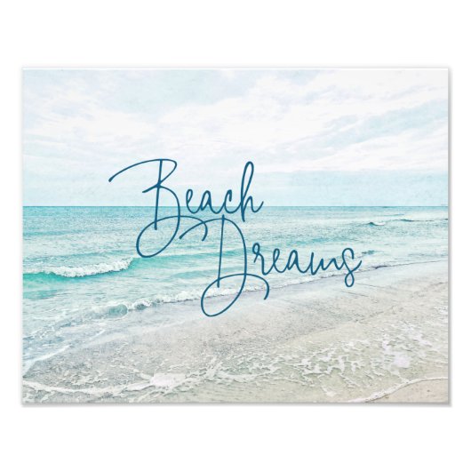 Inspirerend Beach Dreams Quote Retro Ocean Waves Foto Afdruk (Voorkant)