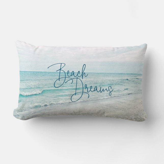 Inspirerend Beach Dreams Quote Retro Ocean Waves Kussen (Voorkant)