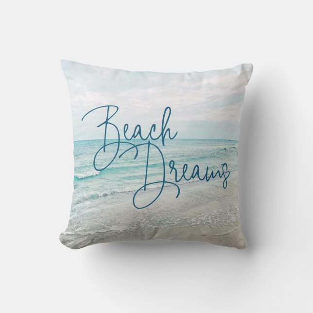 Inspirerend Beach Dreams Quote Retro Ocean Waves Kussen (Voorkant)