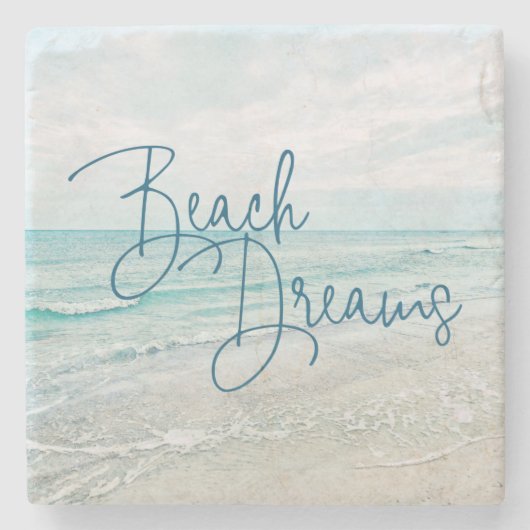 Inspirerend Beach Dreams Quote Retro Ocean Waves Stenen Onderzetter (Voorkant)