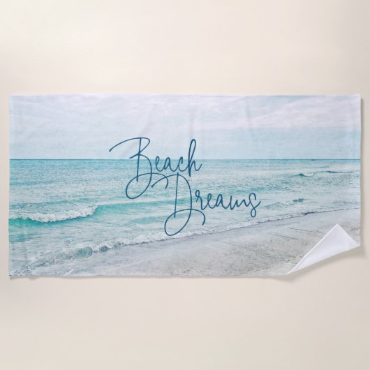 Inspirerend Beach Dreams Quote Retro Ocean Waves Strandlaken (Voorkant)