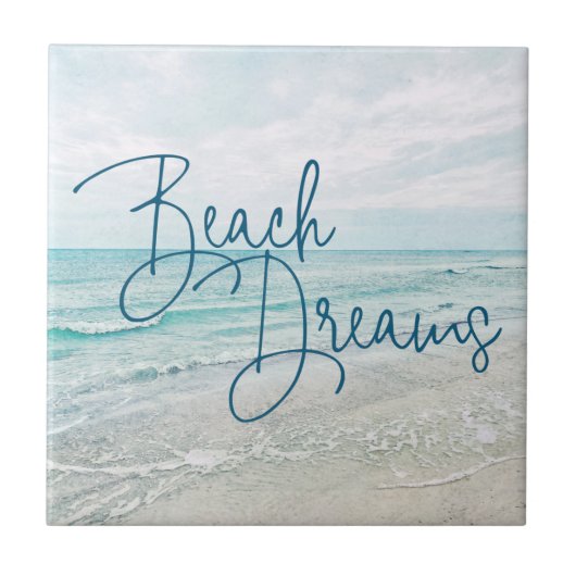 Inspirerend Beach Dreams Quote Retro Ocean Waves Tegeltje (Voorkant)