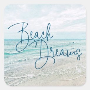Inspirerend Beach Dreams Quote Retro Ocean Waves Vierkante Sticker