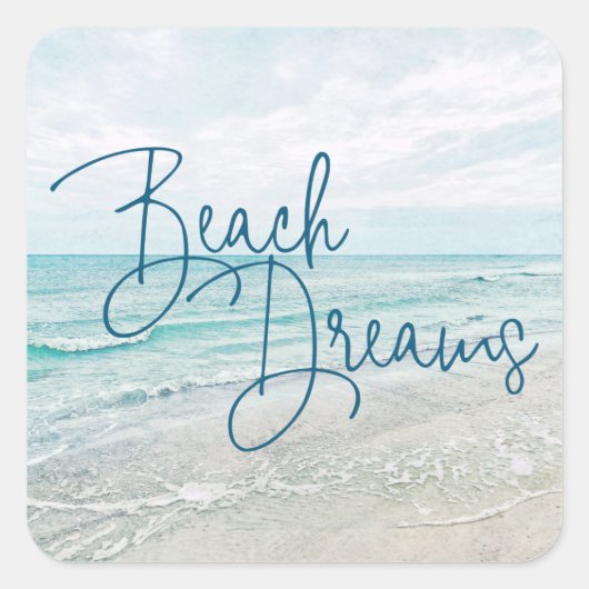 Inspirerend Beach Dreams Quote Retro Ocean Waves Vierkante Sticker (Voorkant)