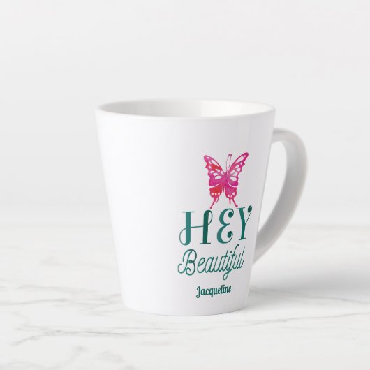 Inspirerend Beauty Quote Hey Mooi Latte Mok (Rechterhoek)