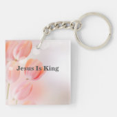 Inspirerend Bijbel verse met roze Tulp Flowers Sleutelhanger (Achterkant)