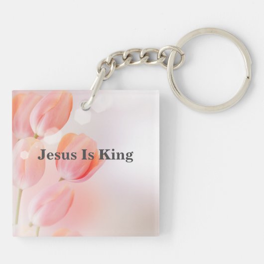 Inspirerend Bijbel verse met roze Tulp Flowers Sleutelhanger (Achterkant)