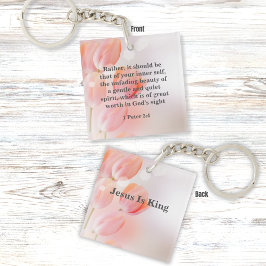 Inspirerend Bijbel verse met roze Tulp Flowers Sleutelhanger