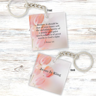 Inspirerend Bijbel verse met roze Tulp Flowers Sleutelhanger