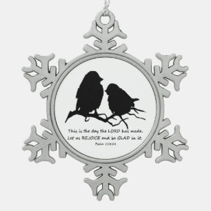 Inspirerend Bijbel Verse Psalm 118:24 Vogels Tin Sneeuwvlok Ornament