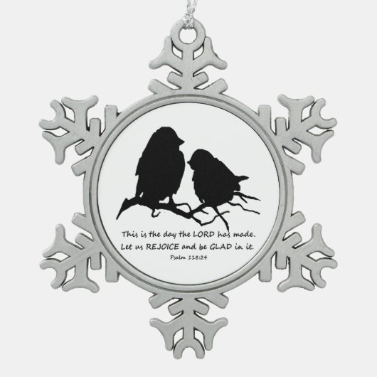 Inspirerend Bijbel Verse Psalm 118:24 Vogels Tin Sneeuwvlok Ornament (Voorkant)